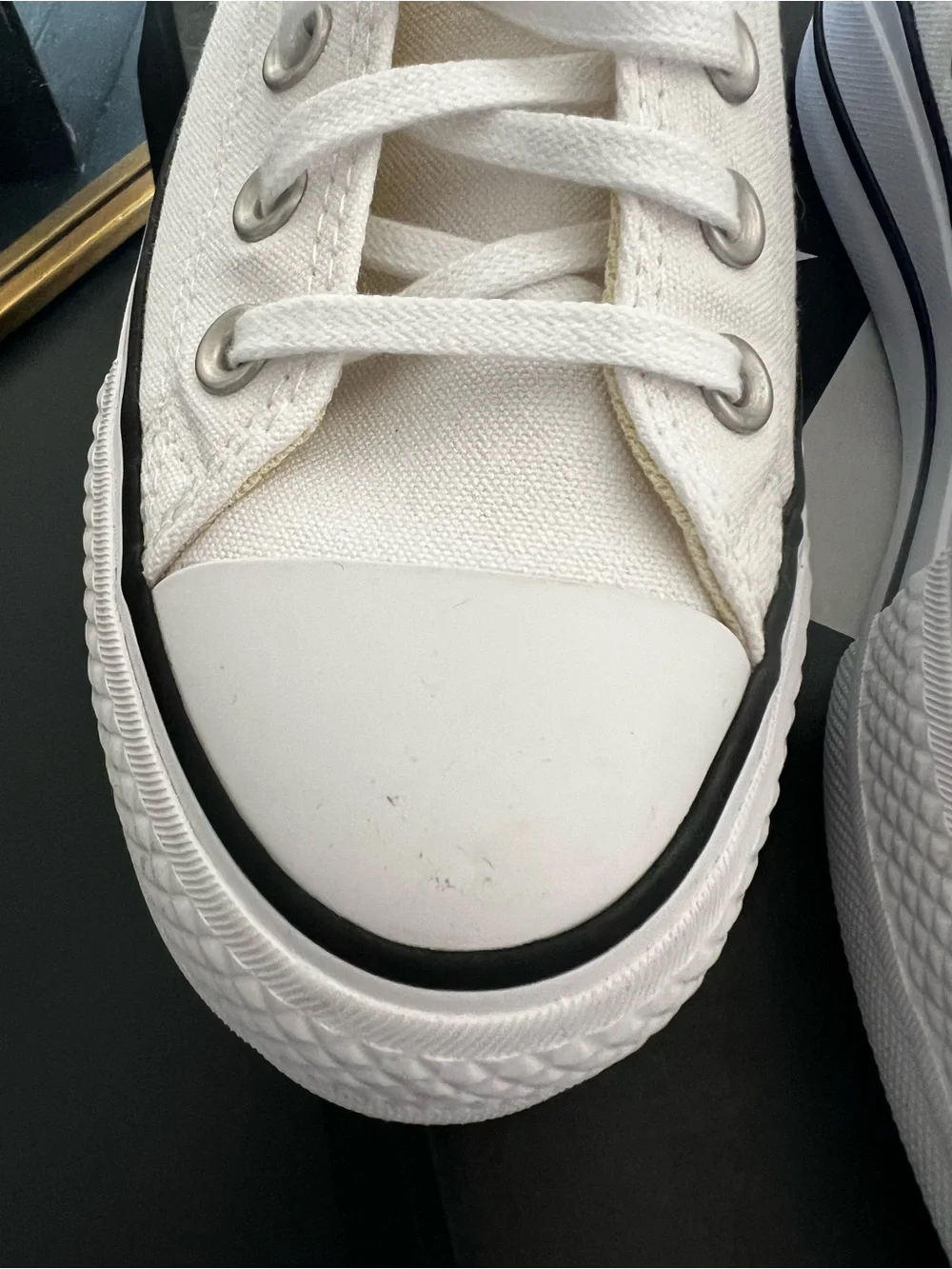 Converse White Low-Top Platform Canvas Sneakers with Black Trim - Picture 3 of 12